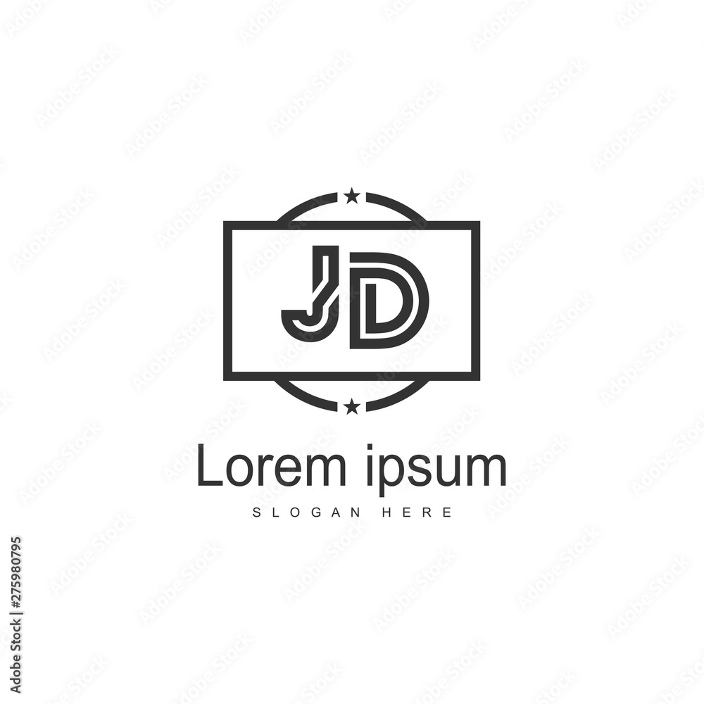 Initial JD logo template with modern frame. Minimalist JD letter logo vector illustration