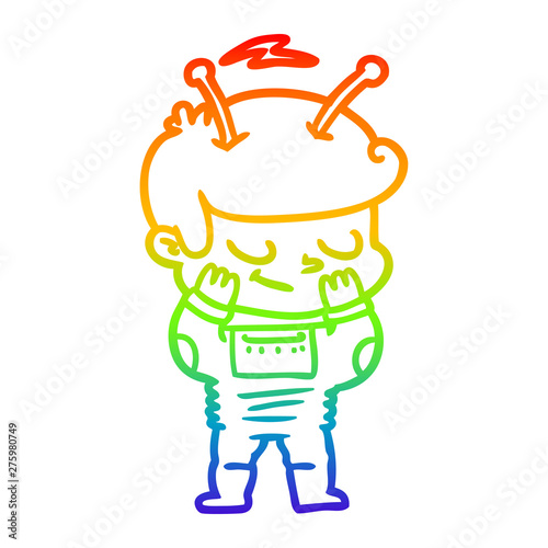 rainbow gradient line drawing bashful cartoon spaceman