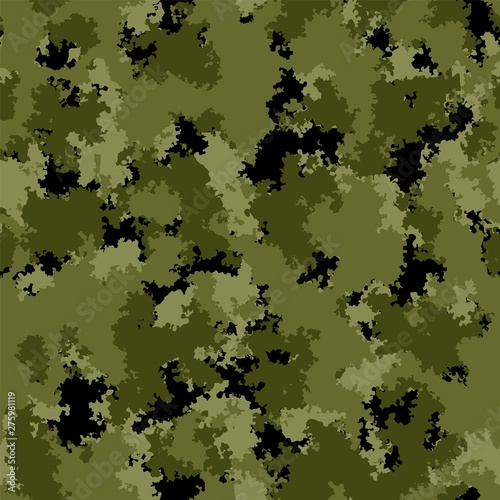 Fashion seamless pattern with forest, woods, landscape, camouflage colors