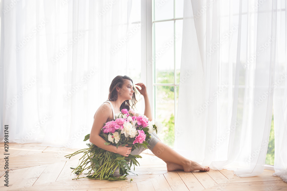 Close up portrait of young beautiful woman with flowers Close up portrait of young beautiful woman with flowers