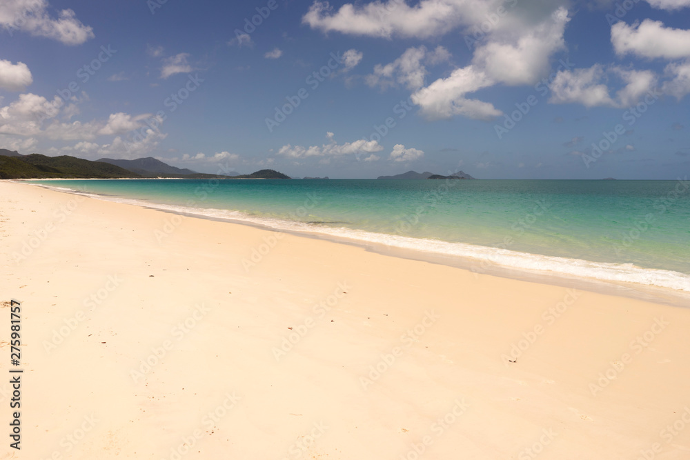 Dreamlike beach with soft sand and Caribbean flair background