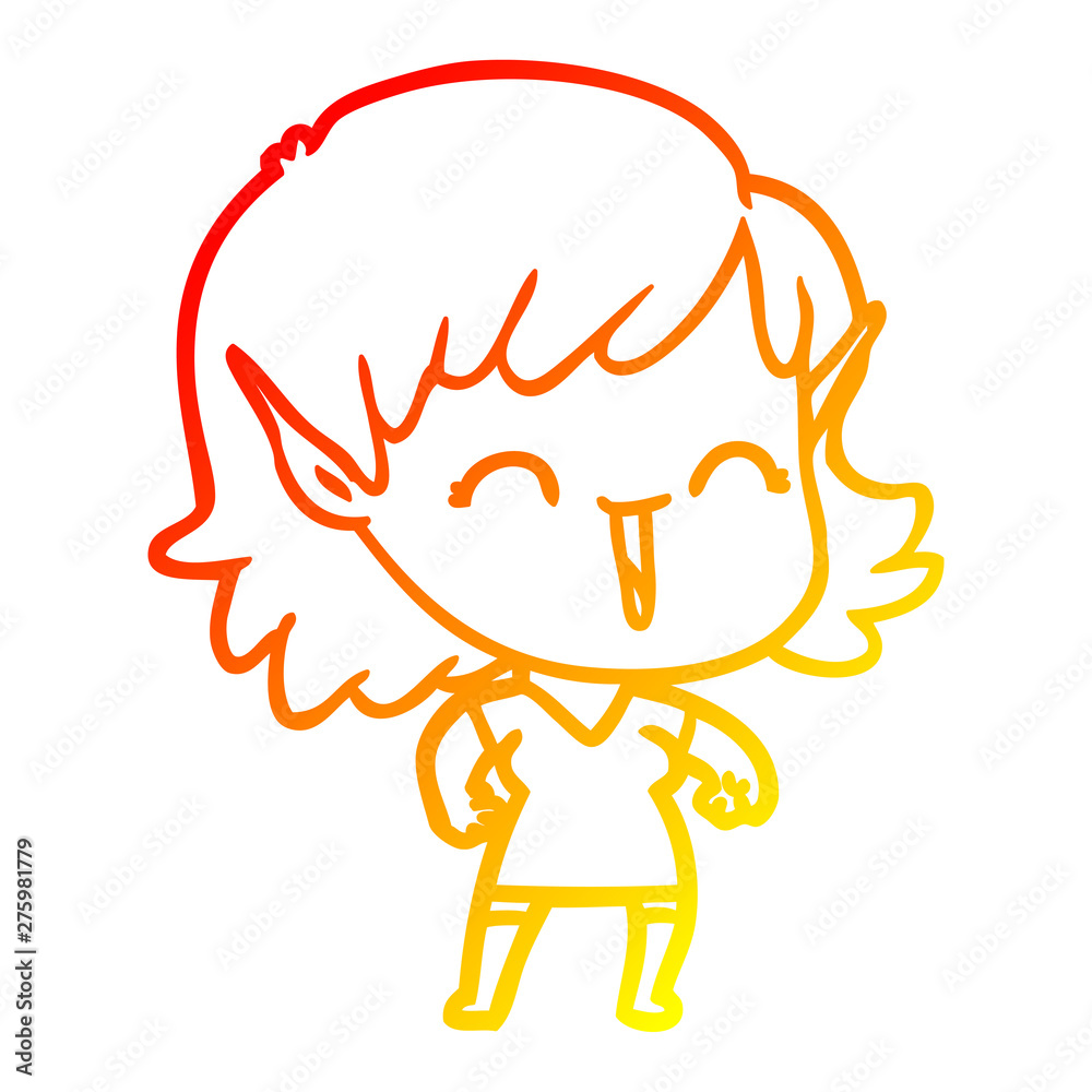 warm gradient line drawing cartoon elf girl warm gradient line drawing cartoon elf girl