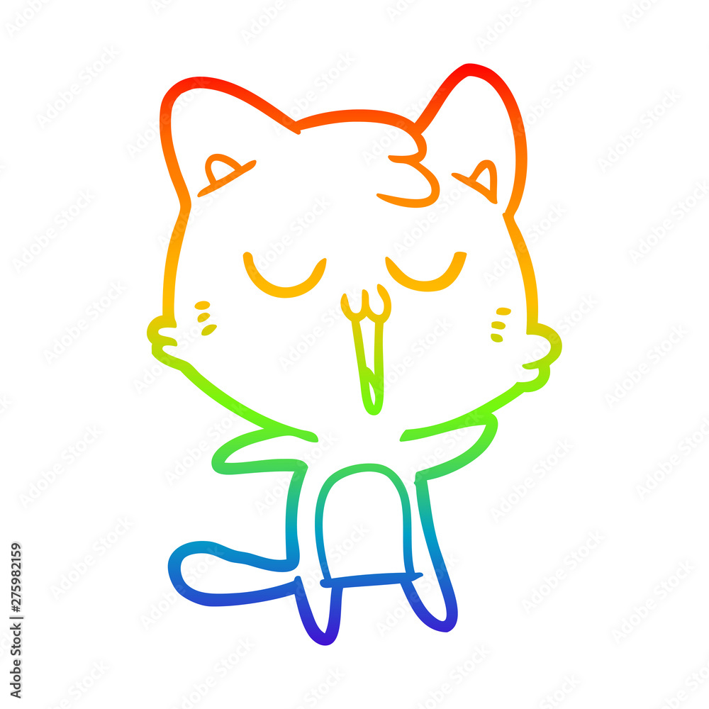 Fototapeta premium rainbow gradient line drawing cartoon cat singing
