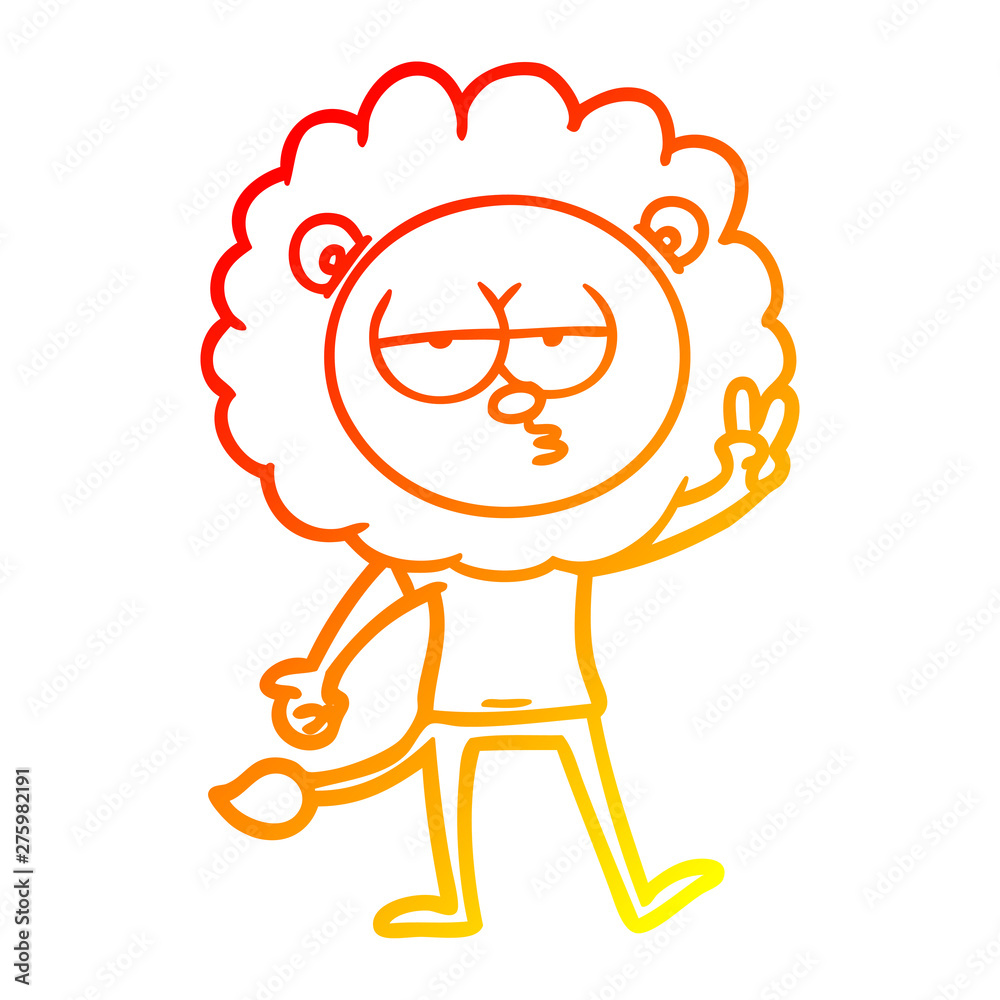 warm gradient line drawing cartoon bored lion waving warm gradient line drawing cartoon bored lion waving