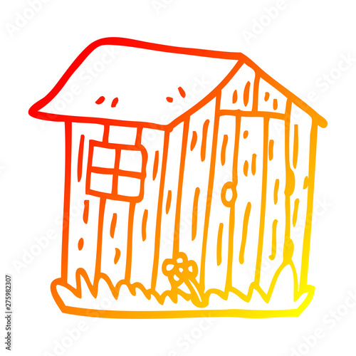 warm gradient line drawing cartoon wood shed