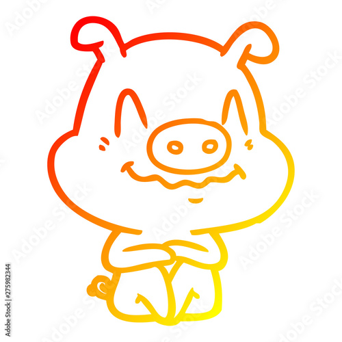 warm gradient line drawing nervous cartoon pig sitting