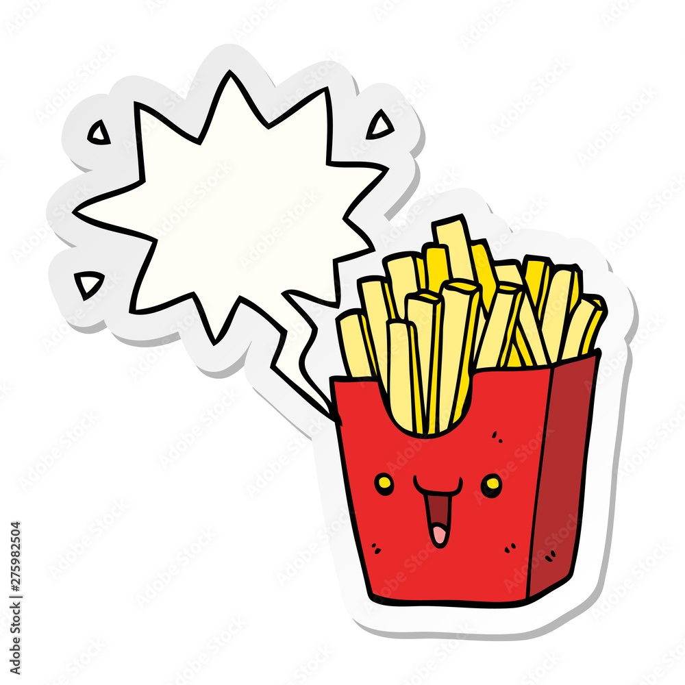 cute cartoon box of fries and speech bubble sticker cute cartoon box of fries and speech bubble sticker