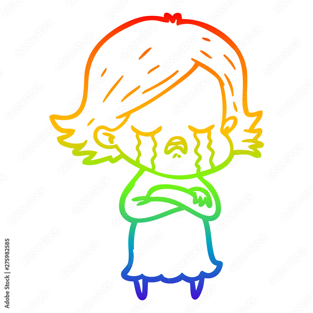 rainbow gradient line drawing cartoon girl crying rainbow gradient line drawing cartoon girl crying