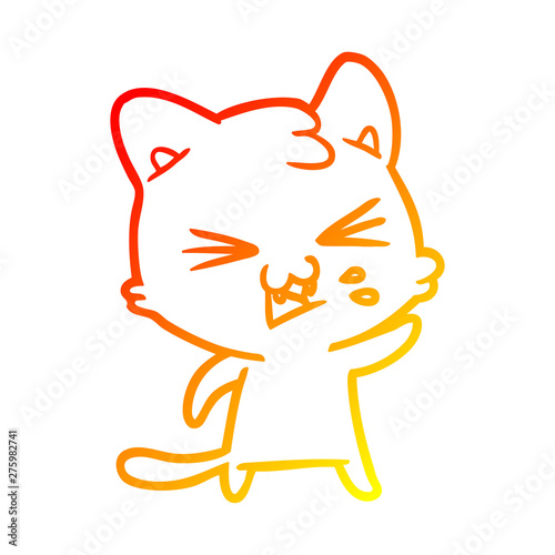 warm gradient line drawing cartoon cat hissing