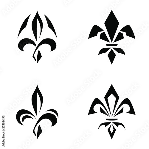 Sign and a lily logo, a strict one-color silhouette of a Fleur-de-lis