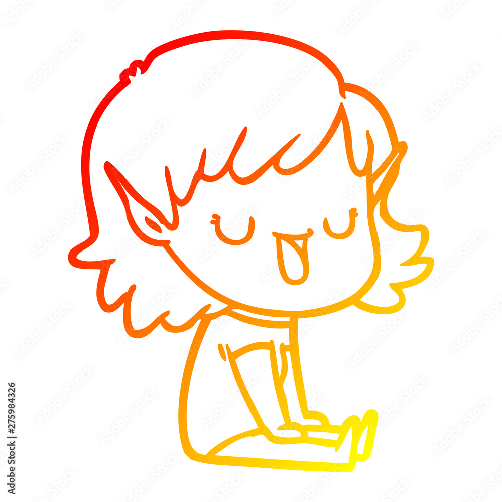 warm gradient line drawing cartoon elf girl warm gradient line drawing cartoon elf girl