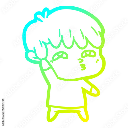cold gradient line drawing cartoon curious man