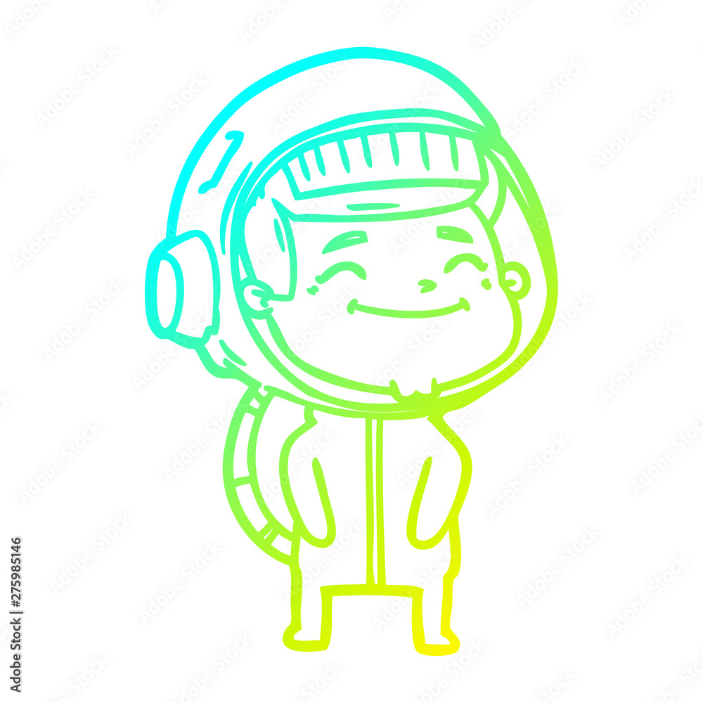 cold gradient line drawing happy cartoon astronaut