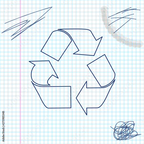 Recycle symbol line sketch icon isolated on white background. Circular arrow icon. Environment recyclable go green. Vector Illustration