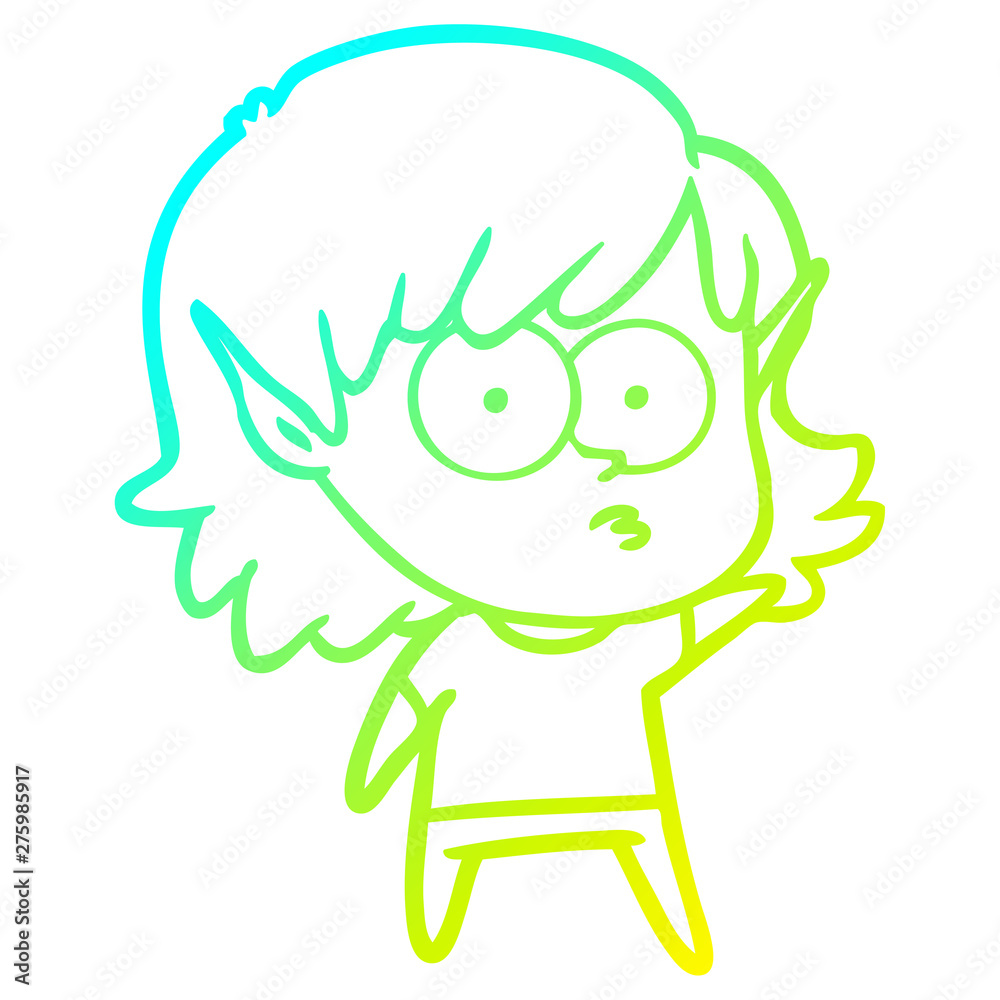 cold gradient line drawing cartoon elf girl staring