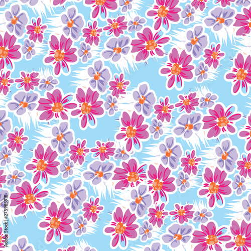 Floral bouquet vector pattern with small flowers and leaves