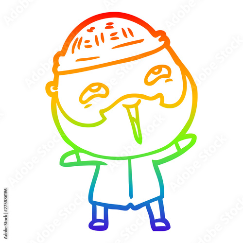 rainbow gradient line drawing cartoon happy bearded man