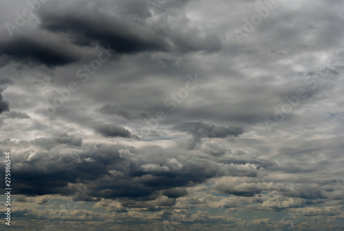 Gray and dark gloomy clouds in the sky.