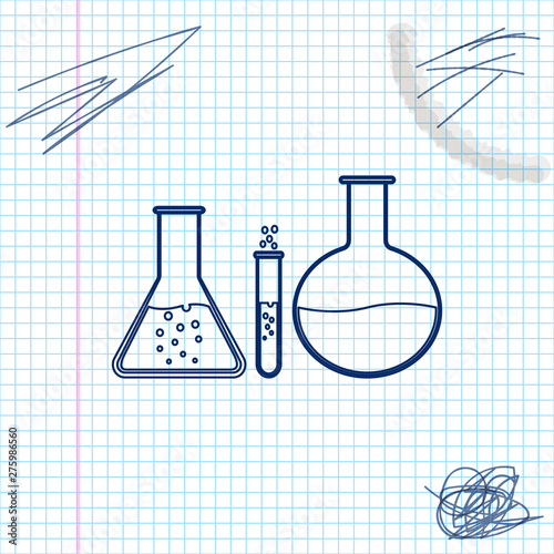 Test tube and flask - chemical laboratory test line sketch icon isolated on white background. Laboratory glassware sign. Vector Illustration
