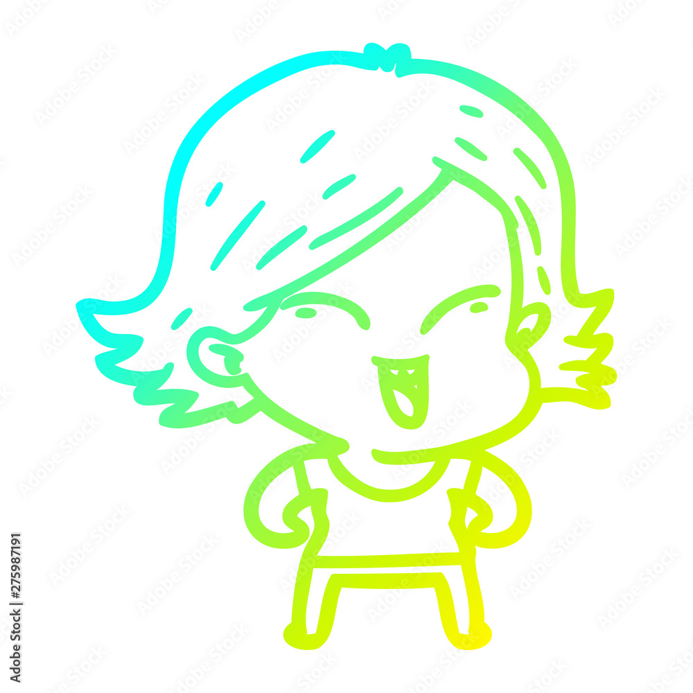 cold gradient line drawing happy cartoon girl