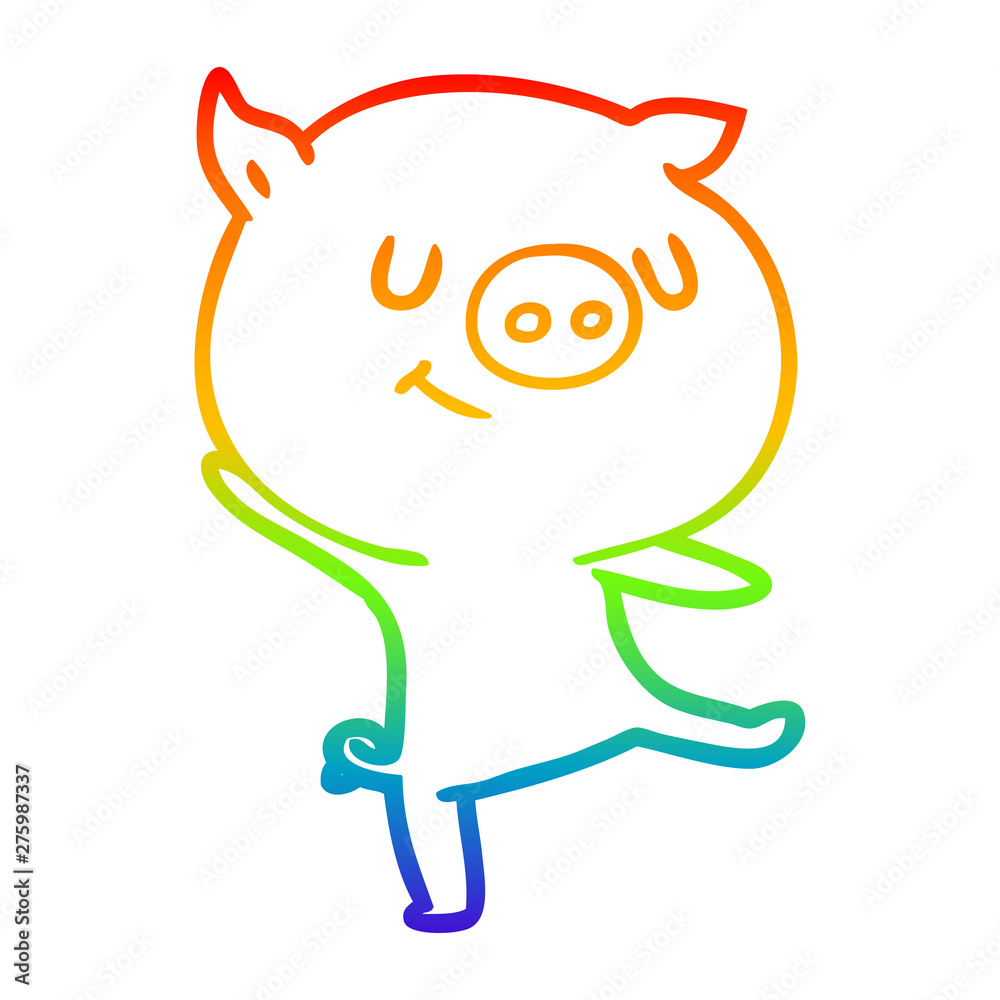 Obraz premium rainbow gradient line drawing happy cartoon pig