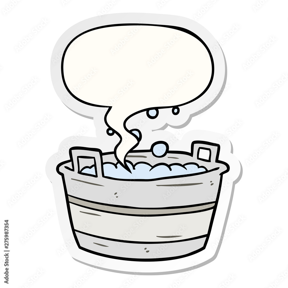 cartoon old tin bath full of water and speech bubble sticker Stock Vector Adobe Stock