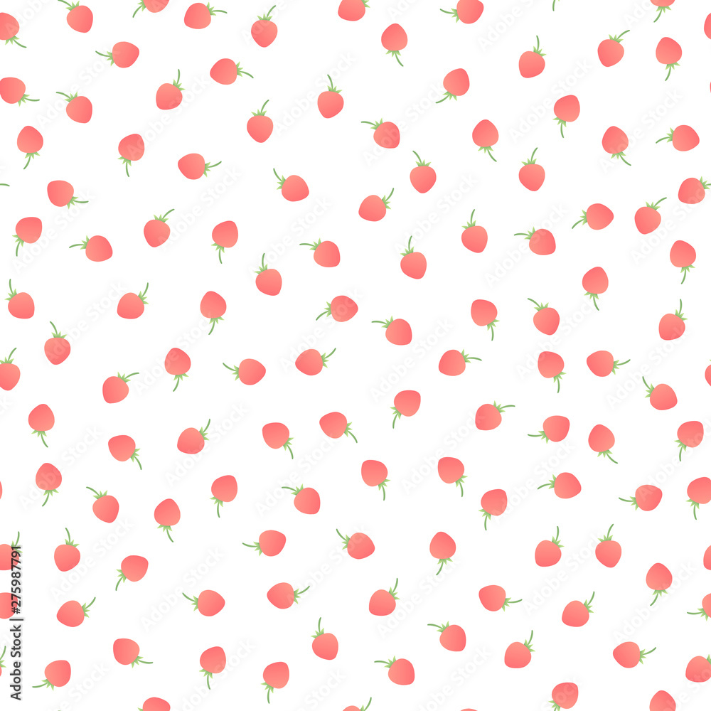 Vector modern simple fruit seamless pattern. Irregular composition of colorful red strawberry isolated on white background. Design repeate tile for decorative texture, textile, backdrop, paper