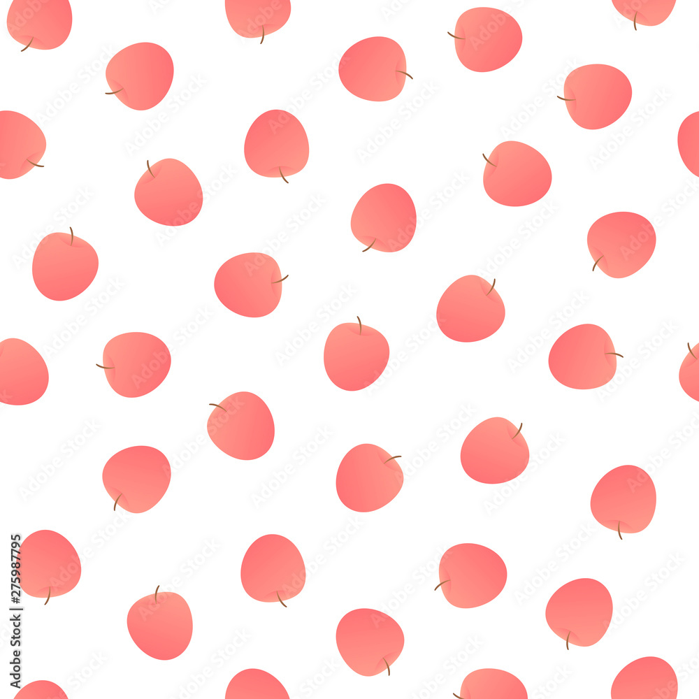 Vector modern simple fruit seamless pattern. Irregular composition of red apple illustration isolated on white background. Design repeate tile for decorative texture, textile, backdrop, wrapping paper Vector modern simple fruit seamless pattern. Irregular composition of red apple illustration isolated on white background. Design repeate tile for decorative texture, textile, backdrop, wrapping paper