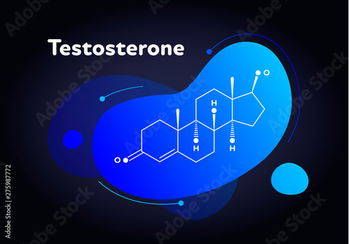 Vector hormones fluid modern banner. Testosterone structure in liquid gradient trendy shape on black. Associated with aggression, sex, growth, reproduction. Design for education, presentation, poster.