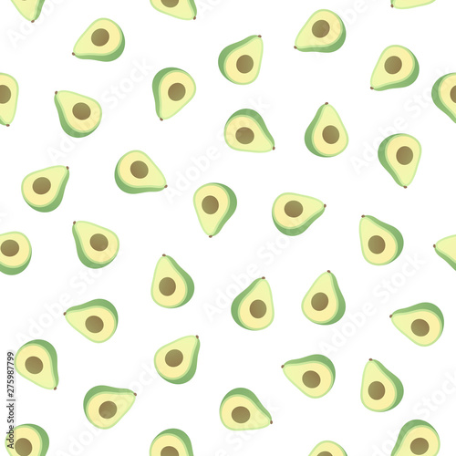 Vector modern simple fruit seamless pattern. Irregular composition of avocado slices illustration isolated on white background. Design repeate tile for decorative texture, textile, backdrop, paper.