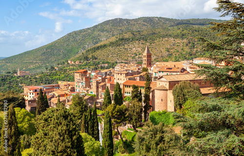 View of Tivoli, garden and Catholic church San Pietro (alla Carità) from the villa d`Este, Italy.
