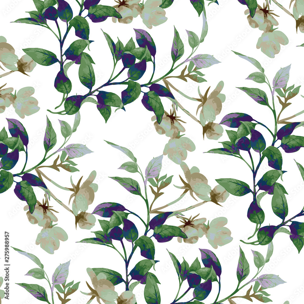 Fototapeta premium Floral bouquet vector pattern with small flowers and leaves