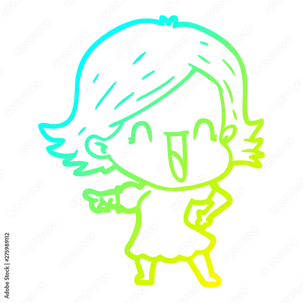 cold gradient line drawing cartoon happy woman cold gradient line drawing cartoon happy woman