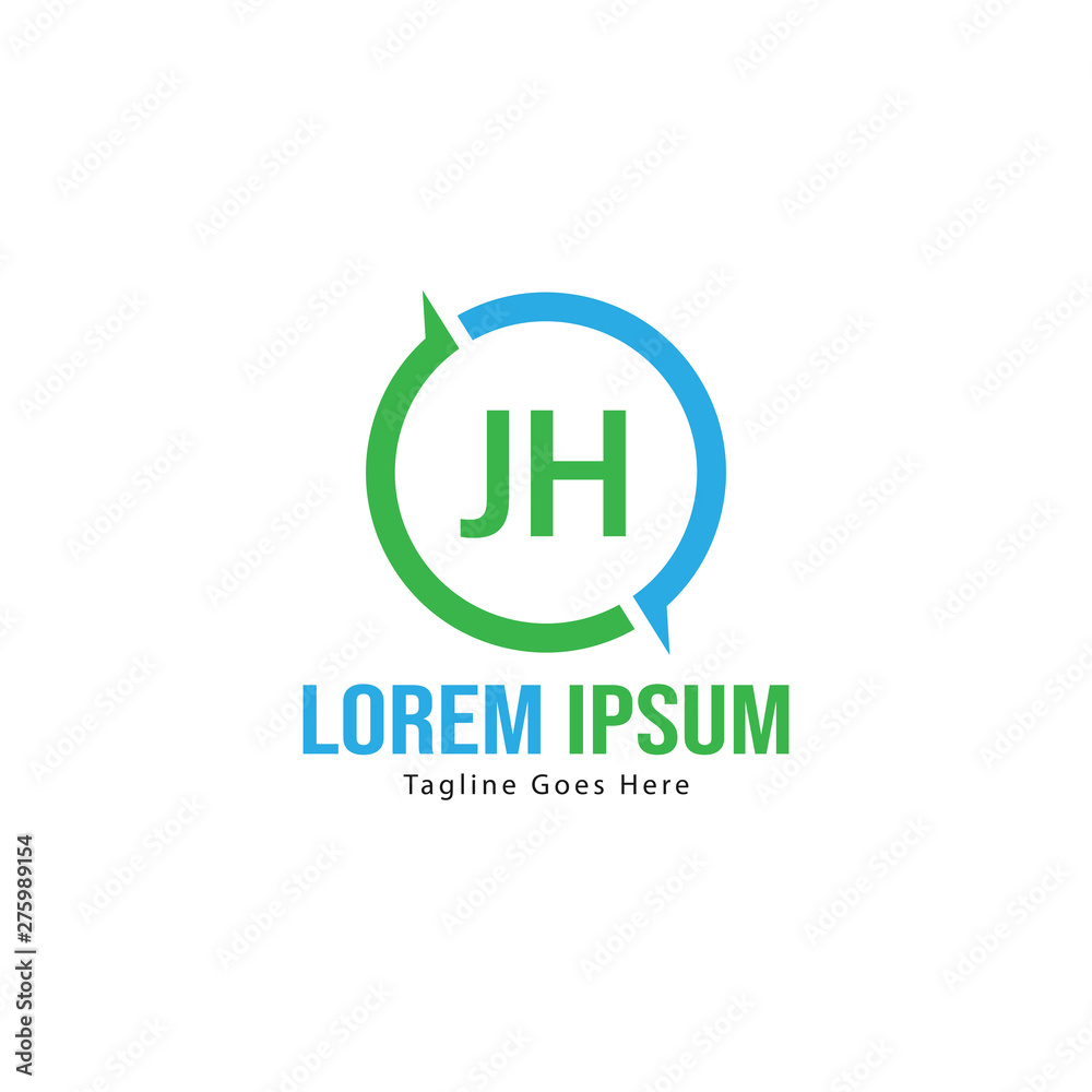 Initial JH logo template with modern frame. Minimalist JH letter logo vector illustration