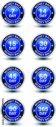 Very powerful, heavy, reliable, blue money back guarantee badge/seal set.