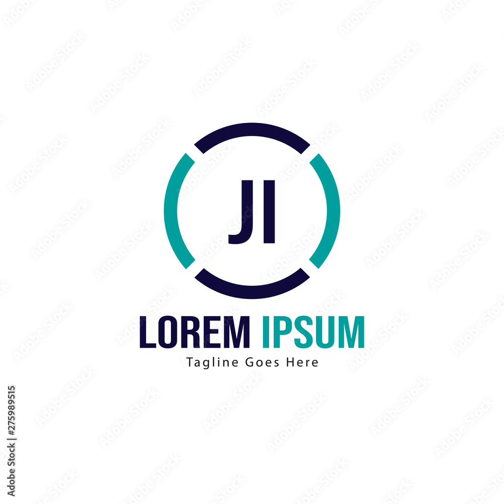Initial JI logo template with modern frame. Minimalist JI letter logo vector illustration