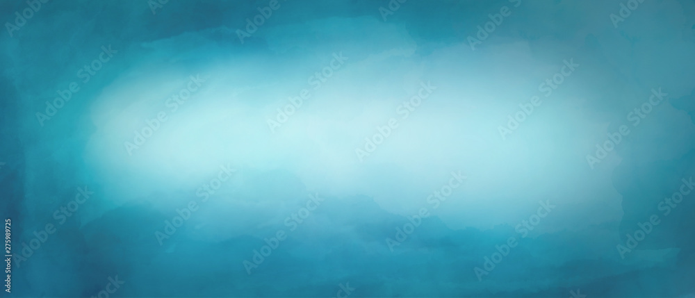 Abstract watercolor paint background by teal color blue. 