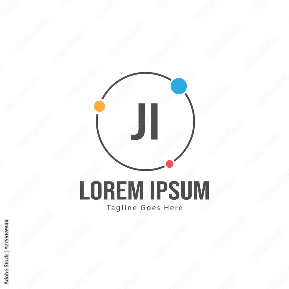 Initial JI logo template with modern frame. Minimalist JI letter logo vector illustration