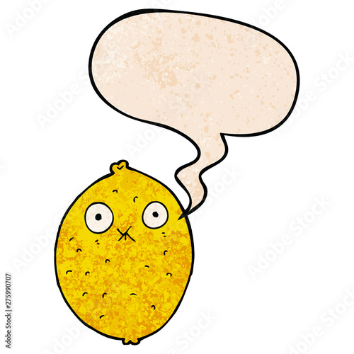 cartoon bitter lemon and speech bubble in retro texture style