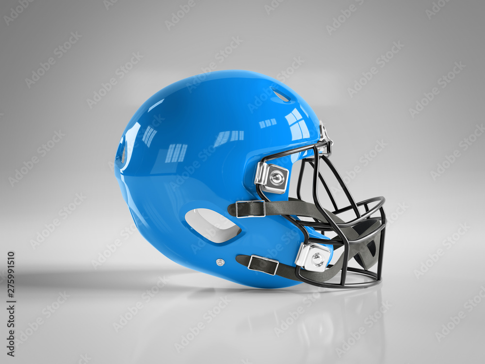 Fototapeta premium Blue American football helmet isolated on white mockup 3D rendering