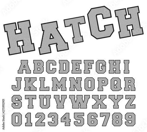 Hatch alphabet font template. Letters and numbers line design
