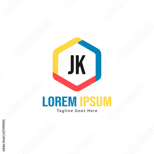 Initial JK logo template with modern frame. Minimalist JK letter logo vector illustration