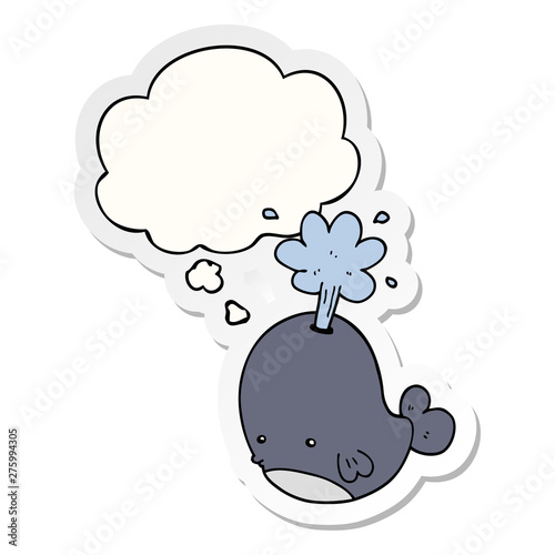 cartoon spouting whale and thought bubble as a printed sticker