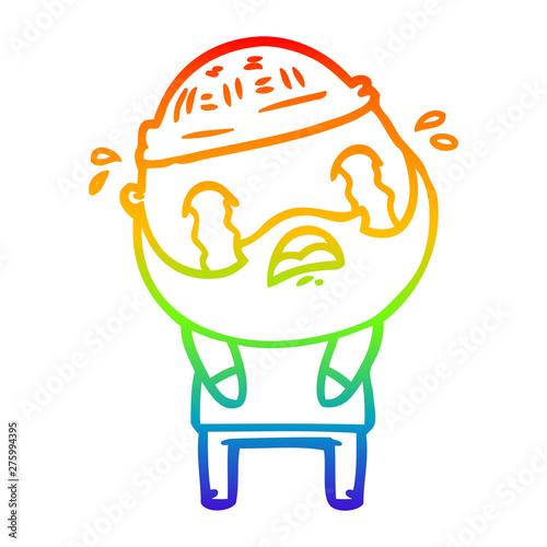 rainbow gradient line drawing cartoon bearded man crying
