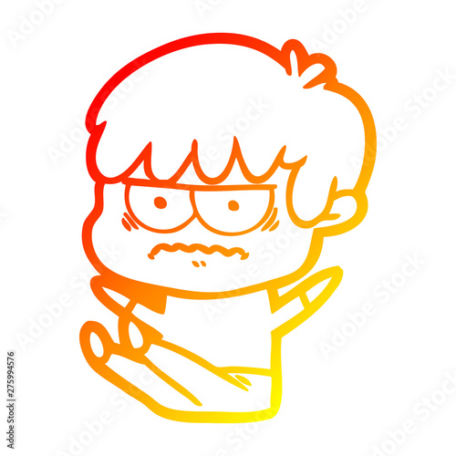 warm gradient line drawing annoyed cartoon boy