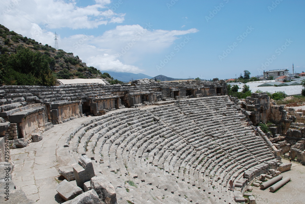 The ruins of an amphitheater of an ancient city in Turkey near Antalya