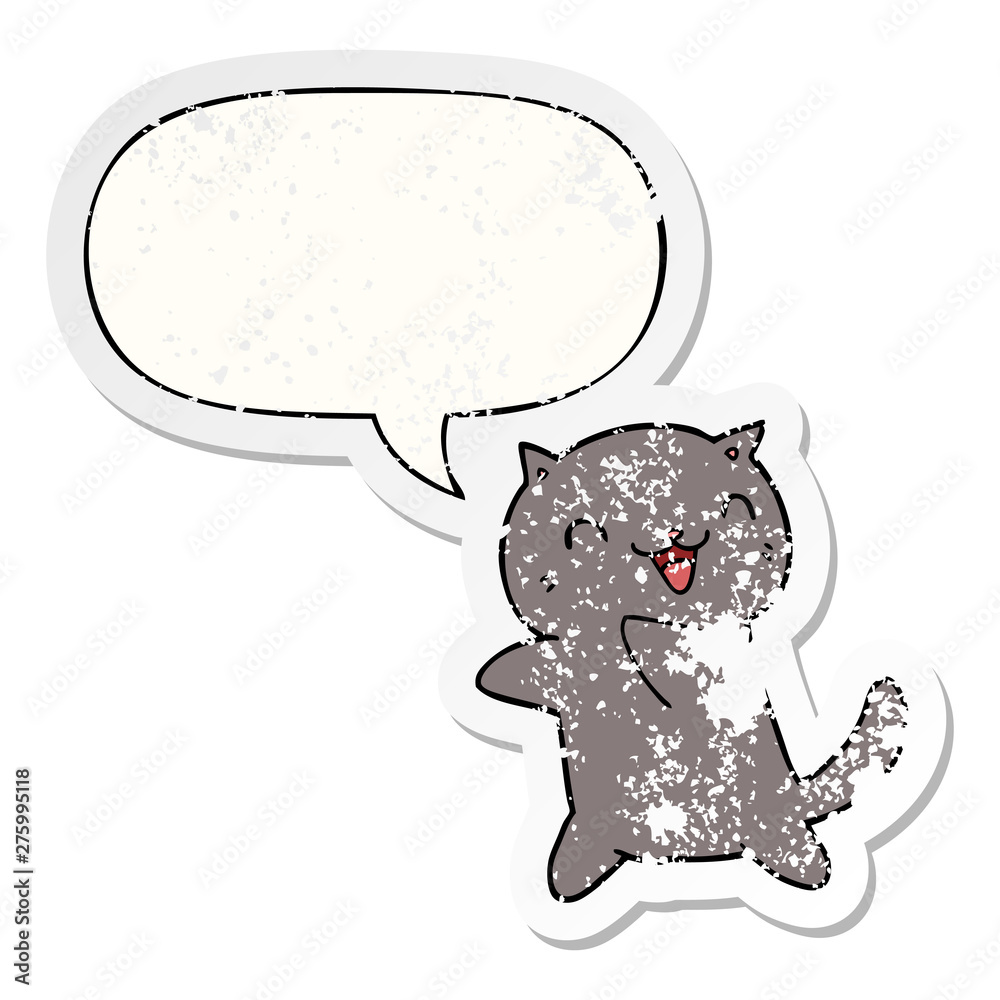 cartoon cat and speech bubble distressed sticker cartoon cat and speech bubble distressed sticker