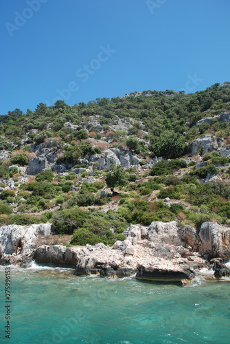 Ruins on the rocky shore of the Mediterranean in Turkey near Antalya