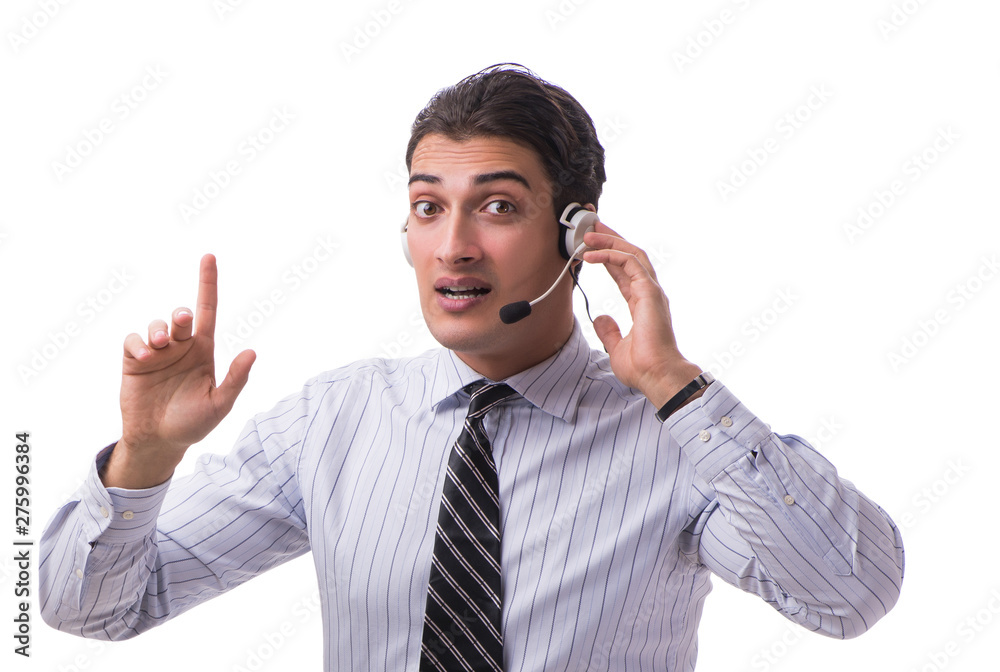 Young call center operator isolated on white background Young call center operator isolated on white background