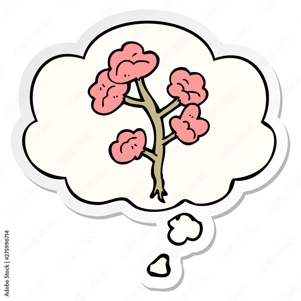 cartoon flowers and thought bubble as a printed sticker